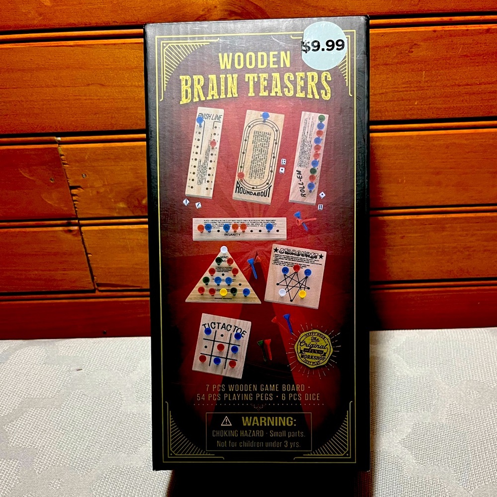 NWT - Wooden Brain Teasers - 7 Different Games - For home or travel!